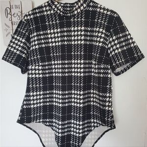 SHEIN Women's Plus Size Black and White Plaid Size 3XL Bodysuit
